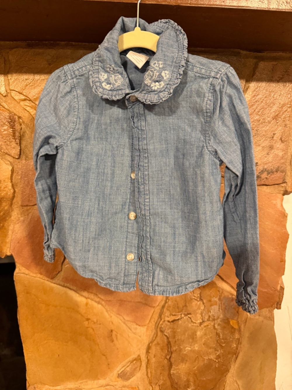 Gymboree 3T Light Blue Chambray Button-Up Shirt with Embroidered Ruffle Collar